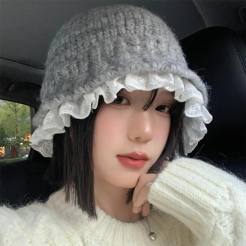 Sweet Lace Trim Knitted Fisherman Hat Yarn Solid Color Women Bucket Hat Korean Style Large Head Circumference Beanie Hat Women
Sweet Lace Trim Knitted Fisherman Hat Yarn Solid Color Women Bucket Hat Korean Style Large Head Circumference Beanie Hat Women