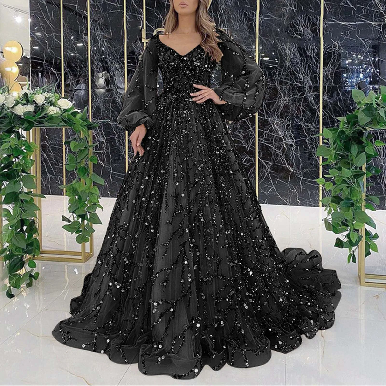 Elegant V Neck Sequin Beaded Evening Dress with Lantern Sleeves for Formal Elegant V-neck Long Skirt Women Slim-fitting Dress
Elegant V Neck Sequin Beaded Evening Dress with Lantern Sleeves for Formal Elegant V-neck Long Skirt Women Slim-fitting Dress