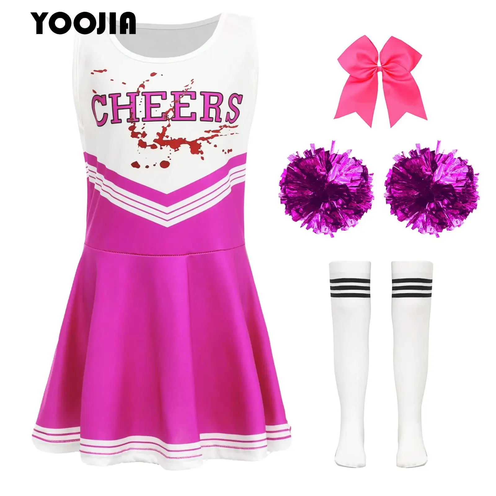 Teen Girls Halloween Cosplay Cheerleader Uniform Letter Print Dress with Headwear Hand Flowers Socks Cheerleading Costume Outfit
Teen Girls Halloween Cosplay Cheerleader Uniform Letter Print Dress with Headwear Hand Flowers Socks Cheerleading Costume Outfit
