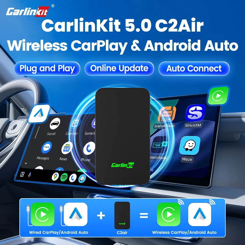 CarlinKit 5.0 C2Air Wireless Adapter Wireless CarPlay Android Auto Plug &Play 2.4Ghz&5.8Ghz WiFi BT Auto Connection For OEM Cars
CarlinKit 5.0 C2Air Wireless Adapter Wireless CarPlay Android Auto Plug &Play 2.4Ghz&5.8Ghz WiFi BT Auto Connection For OEM Cars