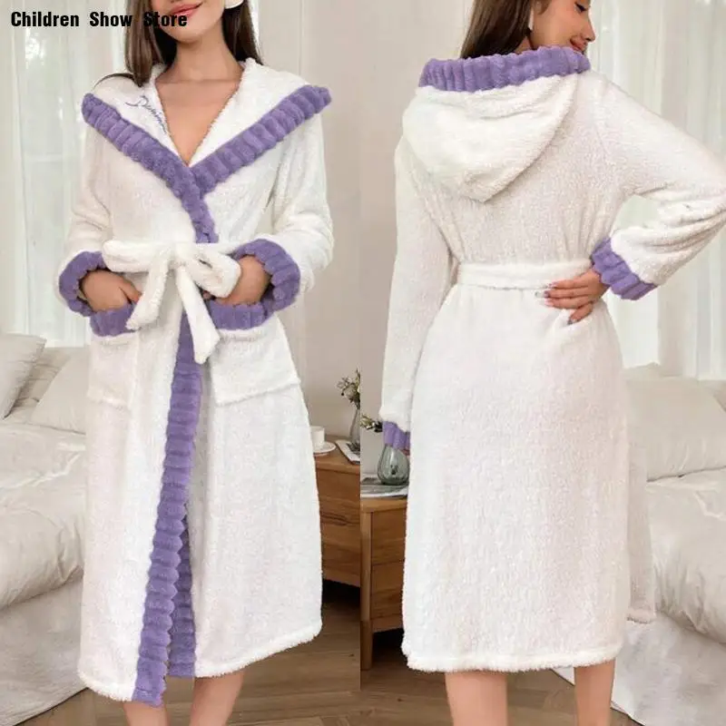 Теплая одежда для сна, женский халат с капюшоном из кораллового флиса, кимоно, халат с длинными рукавами, осенне-зимняя пижама, ночная рубашка с карманом
Теплая одежда для сна, женский халат с капюшоном из кораллового флиса, кимоно, халат с длинными рукавами, осенне-зимняя пижама, ночная рубашка с карманом