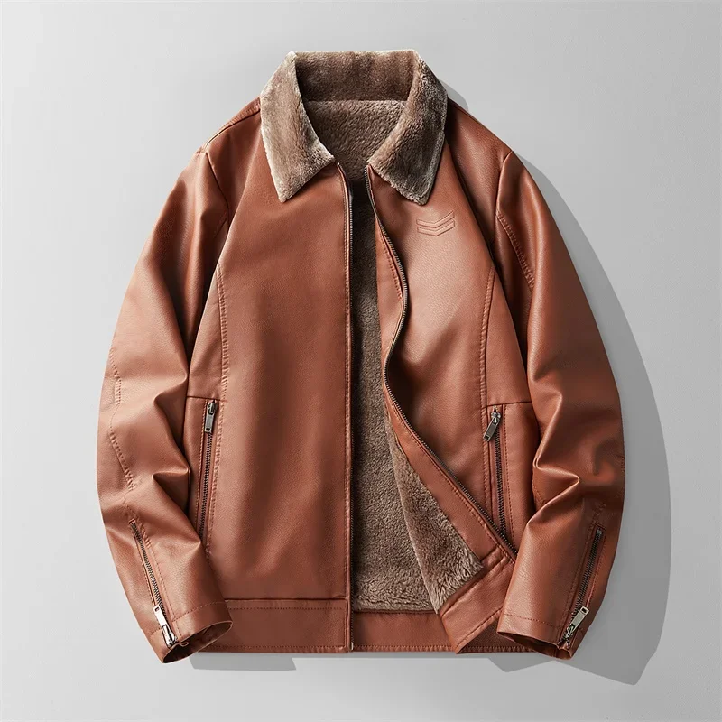 High Quality Classical Mens Winter Autumn Fur Collar PU Leather Jacket Mens PU Leather Vintage Jackets Fleece Multi-pocket Male
High Quality Classical Mens Winter Autumn Fur Collar PU Leather Jacket Mens PU Leather Vintage Jackets Fleece Multi-pocket Male
