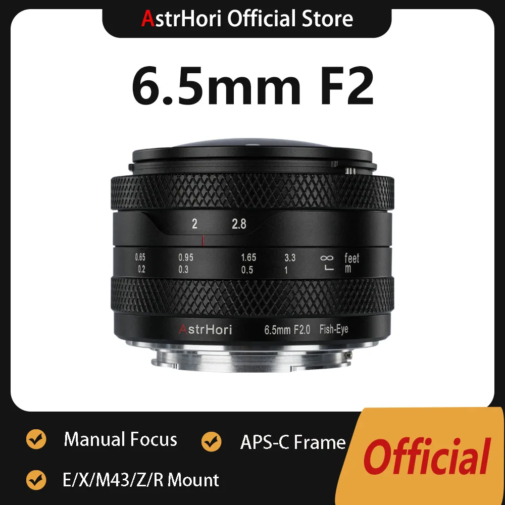 AstrHori 6.5mm F2 Ultra Wide Angle Fisheye APS-C Frame Manual Prime Lens for Sony E Canon RF Fujifilm FX Nikon Z Micro 4/3 Mount
AstrHori 6.5mm F2 Ultra Wide Angle Fisheye APS-C Frame Manual Prime Lens for Sony E Canon RF Fujifilm FX Nikon Z Micro 4/3 Mount