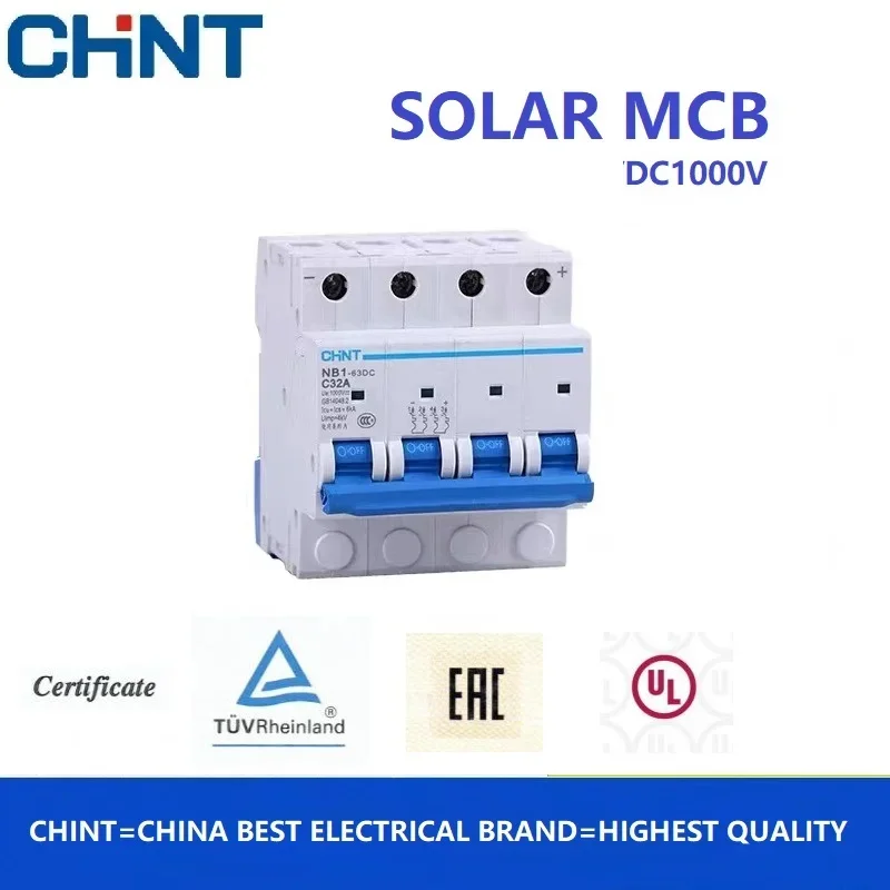 CHINT NB1-63DC 4P DC Switch Solar Mini Circuit Breaker Overload Protection Switch 10A/16A/20A/25A/32A/40A/50A/63A DC1000V MCB CE
CHINT NB1-63DC 4P DC Switch Solar Mini Circuit Breaker Overload Protection Switch 10A/16A/20A/25A/32A/40A/50A/63A DC1000V MCB CE