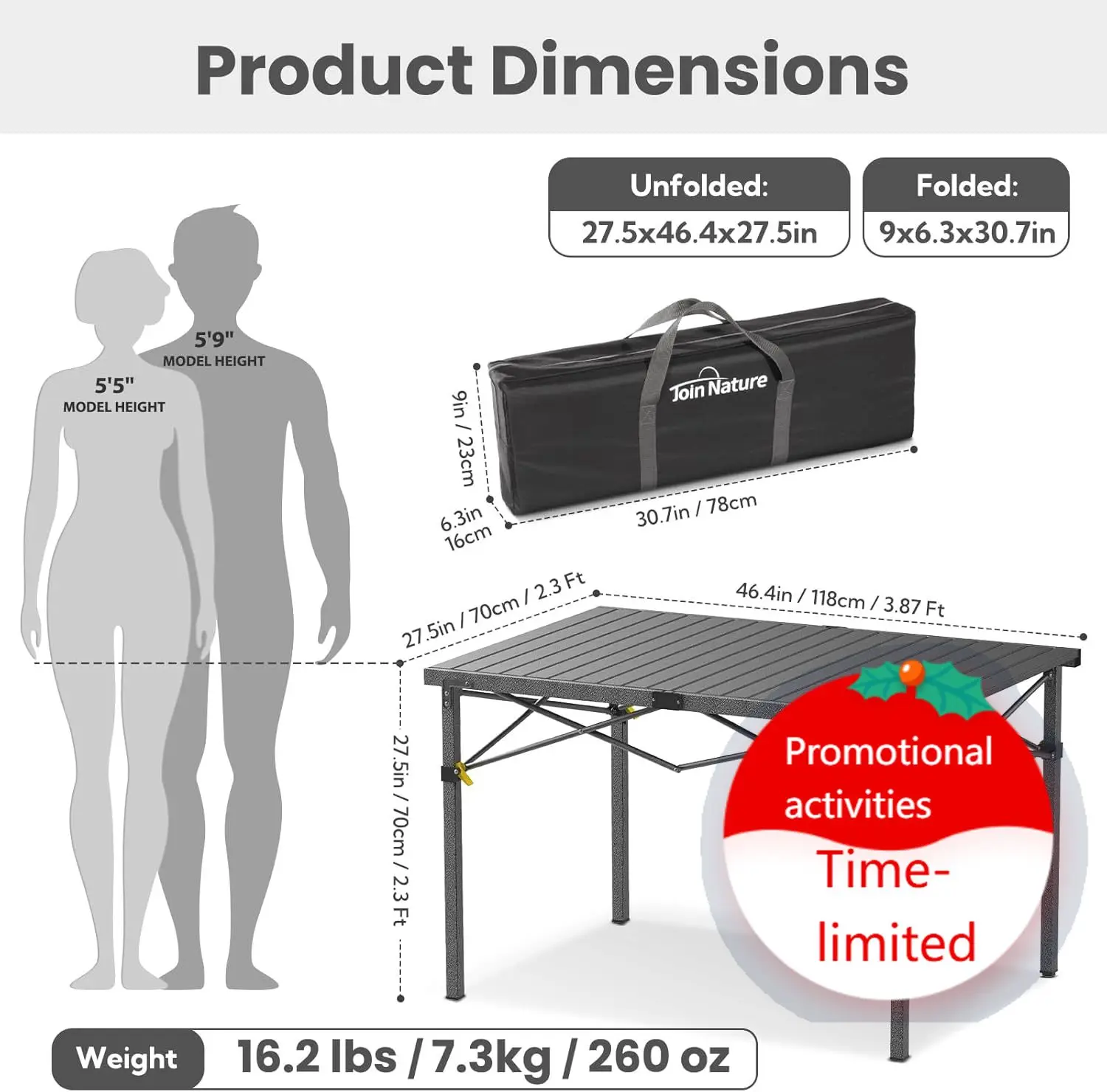 Portable Outdoor Camping Table Large for 2-6 Person - Foldable Camp Table with Aluminum Roll-Up Top & Carry Bag for BBQ, Tailgat
Portable Outdoor Camping Table Large for 2-6 Person - Foldable Camp Table with Aluminum Roll-Up Top & Carry Bag for BBQ, Tailgat