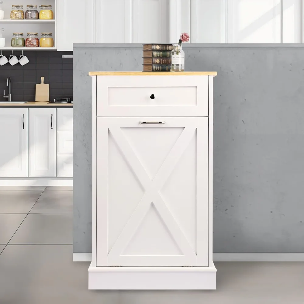 Tilt Out Trash Cabinet,Antique-Style Barn Door Kitchen Island with Solid Wood Tabletop & Drawer, Pet Proof Trash Can
Tilt Out Trash Cabinet,Antique-Style Barn Door Kitchen Island with Solid Wood Tabletop & Drawer, Pet Proof Trash Can
