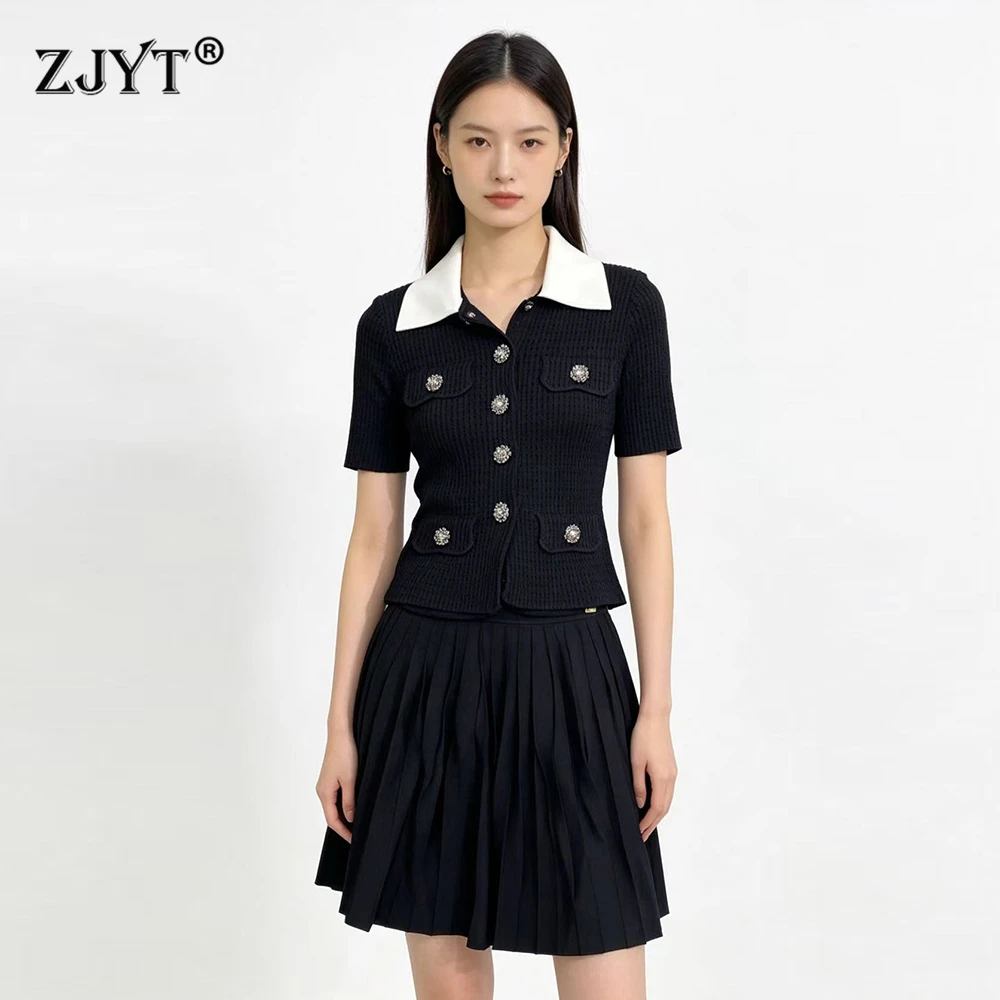 ZJYT Fashion Women's Cardigan Sweaters Short Sleeves Knitted Tops Summer New 2026 Female Jumper Jersey Mujer Black Mini Skirts
ZJYT Fashion Women's Cardigan Sweaters Short Sleeves Knitted Tops Summer New 2026 Female Jumper Jersey Mujer Black Mini Skirts