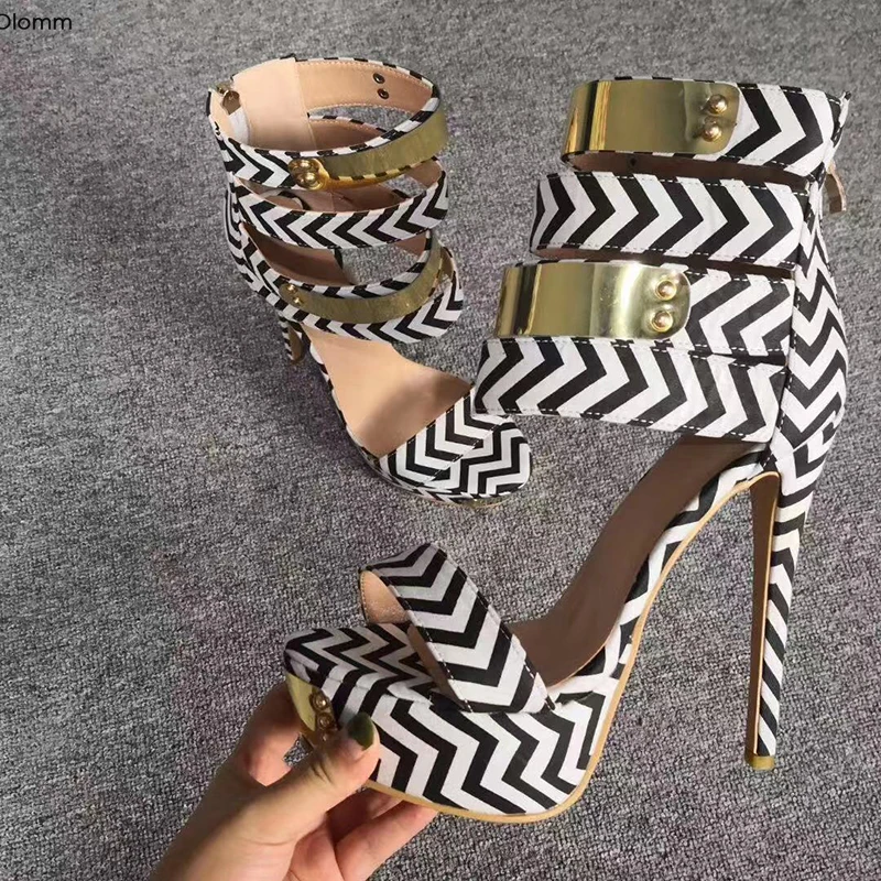 Olomm Fashion Women Platform Sandals Thin High Heels Sandals Open Toe White & Black Striped Casual Shoes Women US Plus Size 5-15
Olomm Fashion Women Platform Sandals Thin High Heels Sandals Open Toe White & Black Striped Casual Shoes Women US Plus Size 5-15