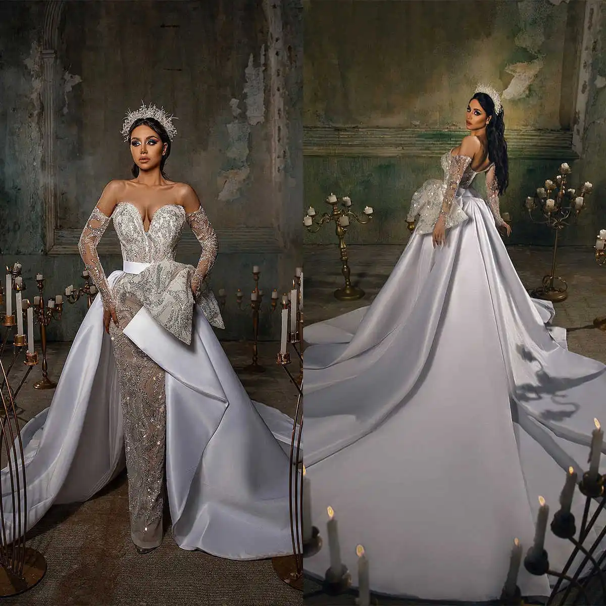 Glamorous Mermaid Wedding Dresses Off Shoulder Long Sleeves Pleats Bridal Gowns Backless Lace Custom Made Plus Size
Glamorous Mermaid Wedding Dresses Off Shoulder Long Sleeves Pleats Bridal Gowns Backless Lace Custom Made Plus Size