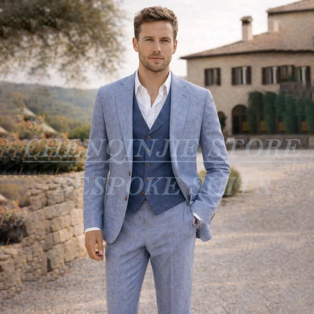 Fashion Trendy Summer Linen Men's Suits Casual Daily Back Vent 3 Piece Jacket Pants Vest Customized Wedding Clothing
Fashion Trendy Summer Linen Men's Suits Casual Daily Back Vent 3 Piece Jacket Pants Vest Customized Wedding Clothing