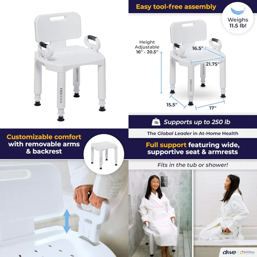 Bathroom Bench with Back and Arms - Adjustable Height - Suction Tip Legs for Stability - Durable Plastic Seat - 350 Lb Capacity
Bathroom Bench with Back and Arms - Adjustable Height - Suction Tip Legs for Stability - Durable Plastic Seat - 350 Lb Capacity