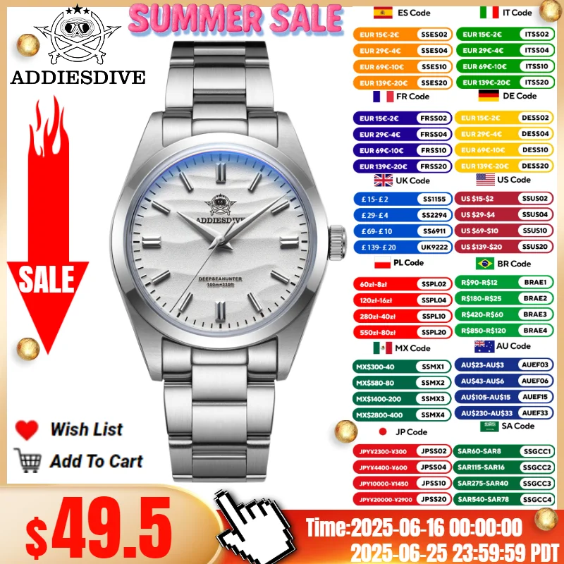 ADDIESDIVE 36mm 2030 New Quartz Watches 10Bar Waterproof Bubble Mirror Pot Cover Glass Stainless Stee reloj hombrel Men's Watch
ADDIESDIVE 36mm 2030 New Quartz Watches 10Bar Waterproof Bubble Mirror Pot Cover Glass Stainless Stee reloj hombrel Men's Watch