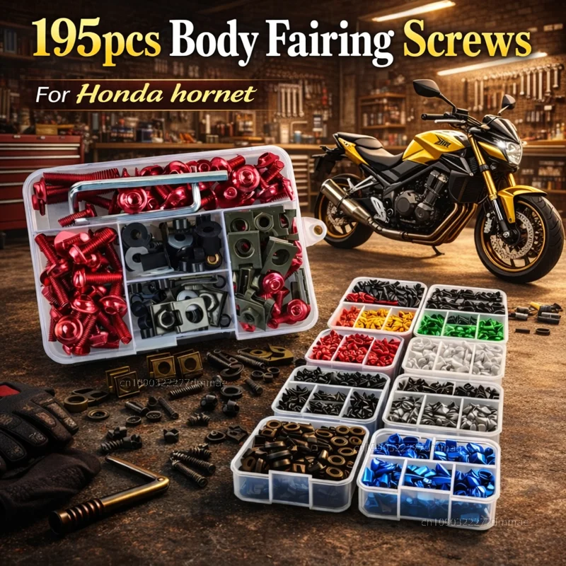 195pcs Motorcycle Fairing Bolts Body Screws Nuts For Honda cb750 hornet 2025 2026 Hornet750 Kit Aluminum CNC Fasteners Clips Set
195pcs Motorcycle Fairing Bolts Body Screws Nuts For Honda cb750 hornet 2025 2026 Hornet750 Kit Aluminum CNC Fasteners Clips Set