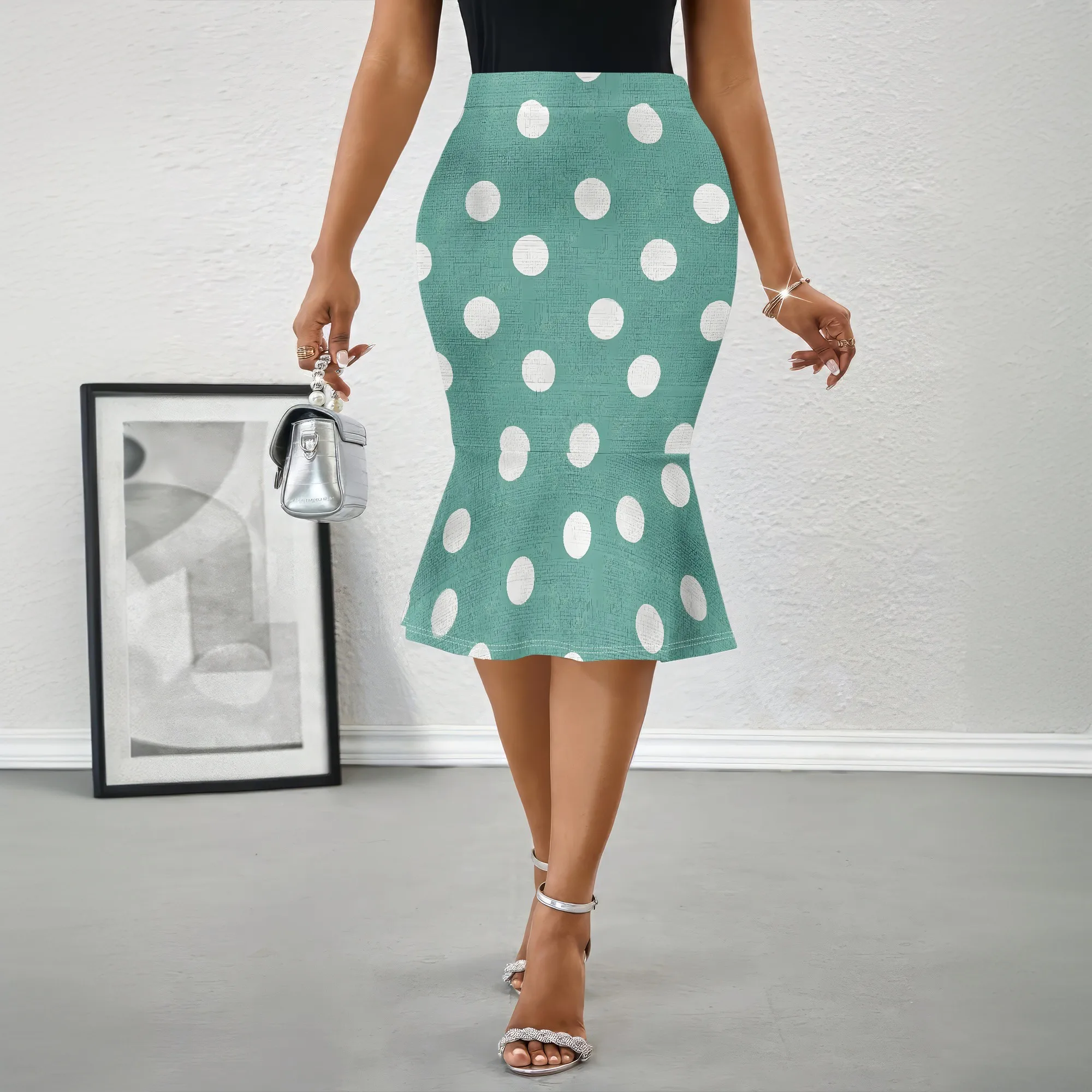 Polka Dot Midi Skirt, White Dots on Green, High Waist Pencil Skirt, Office Wear, S-2XL
Polka Dot Midi Skirt, White Dots on Green, High Waist Pencil Skirt, Office Wear, S-2XL