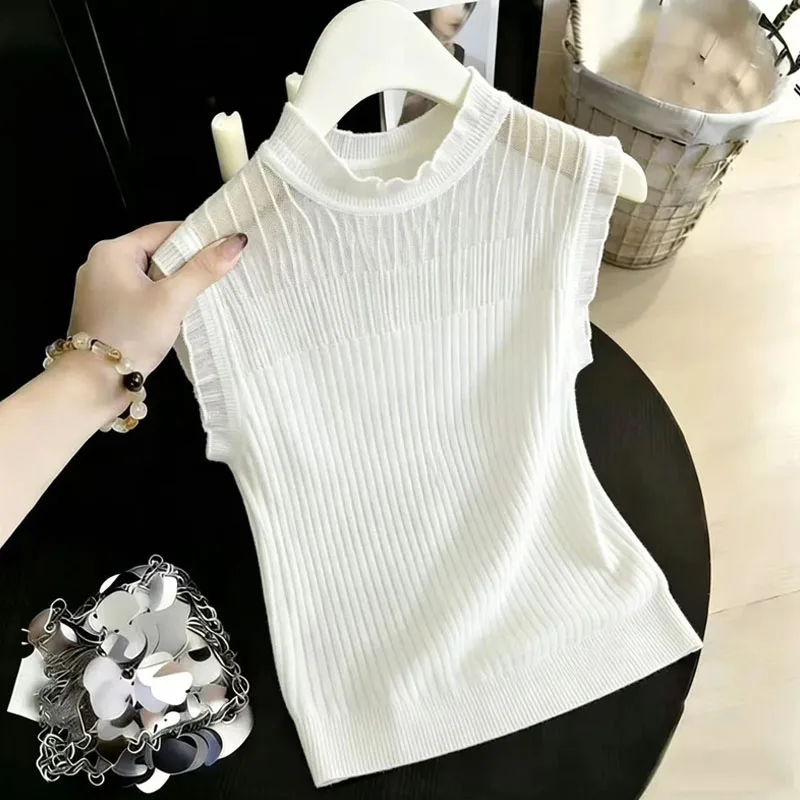 Knitted Sweater Women Pullovers Summer Lace O-Neck Knit Sweater Pullover Women Tops Fashion Sleeveless Sueters De Mujer Q4663
Knitted Sweater Women Pullovers Summer Lace O-Neck Knit Sweater Pullover Women Tops Fashion Sleeveless Sueters De Mujer Q4663