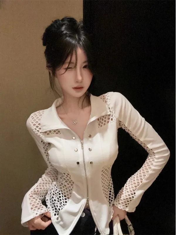 Unique Hollow out Mesh Splice Zipper Jacket Long Sleeve Stand Collar Base Shirt for Women Stylish Personality Hot Girl Nicole...
Unique Hollow out Mesh Splice Zipper Jacket Long Sleeve Stand Collar Base Shirt for Women Stylish Personality Hot Girl Nicole...