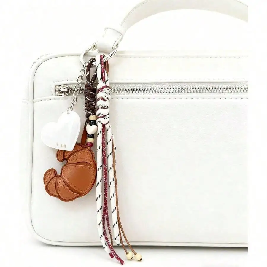 Womens Bag Charm Keychain With Croissant And Heart Pendant Rope Decorative Accessory
Womens Bag Charm Keychain With Croissant And Heart Pendant Rope Decorative Accessory