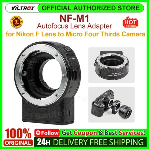 Adaptador de montaje de lente de enfoque automático Viltrox NF-M1, compatible con transmisión VR EXIF para lente Nikon F a cámara Micro Four Thirds (MFT, M4/3)