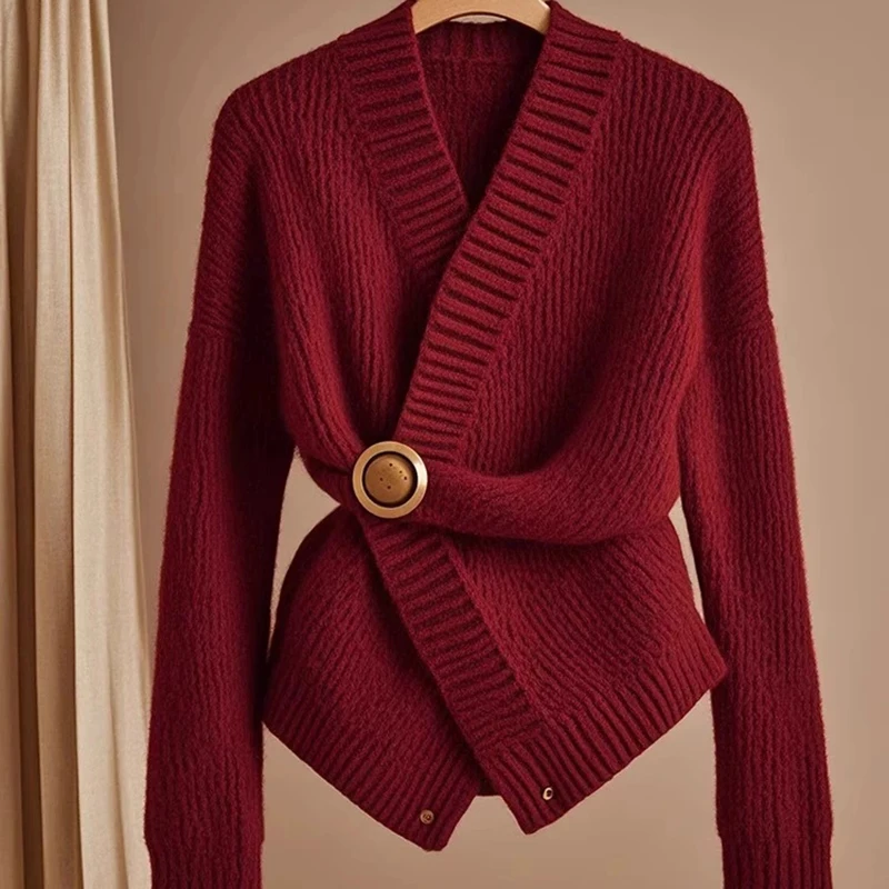 Women's Outwear Knitted Luxury Cardigan Sweater Coat Fashion V-neck Long Sleeve Sweater Ankoala Red Top Female Autumn Winter2025
Women's Outwear Knitted Luxury Cardigan Sweater Coat Fashion V-neck Long Sleeve Sweater Ankoala Red Top Female Autumn Winter2025