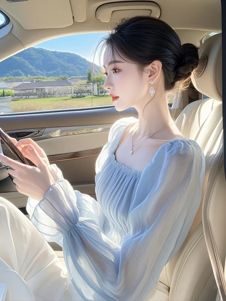 Elegant Blue Square Collar Chiffon Shirt Women's Fashion Spring 2026 Stylish Unique Top Long Sleeve Business Casual Wear
Elegant Blue Square Collar Chiffon Shirt Women's Fashion Spring 2026 Stylish Unique Top Long Sleeve Business Casual Wear