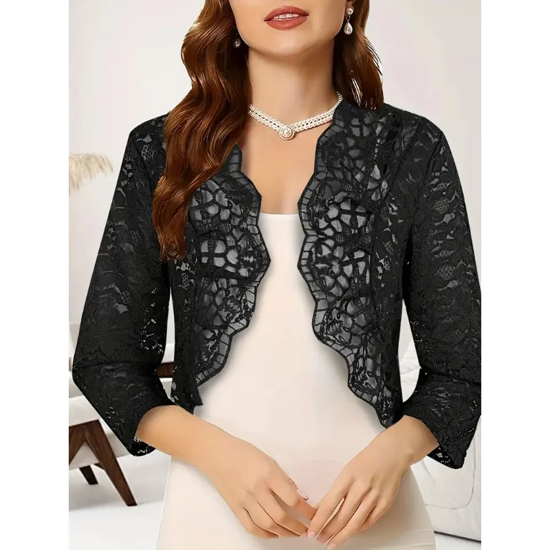 3/4 Sleeve Scalloped Edge Vintage Floral Lace Cropped Top Cardigan Open Stitch Bolero Shrug Elegant Formal Party Dress Cover Up
3/4 Sleeve Scalloped Edge Vintage Floral Lace Cropped Top Cardigan Open Stitch Bolero Shrug Elegant Formal Party Dress Cover Up