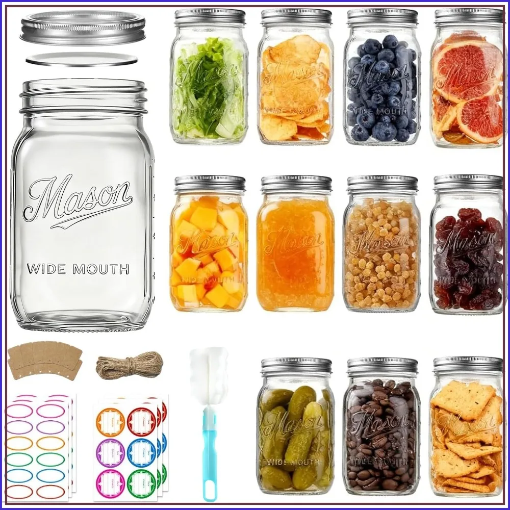 32 oz Mason Jars 12 Pack Wide Mouth with Airtight Lids for Canning, Pickling, Fermenting, Food Storage, Microwave & Dishwasher Safe
32 oz Mason Jars 12 Pack Wide Mouth with Airtight Lids for Canning, Pickling, Fermenting, Food Storage, Microwave & Dishwasher Safe