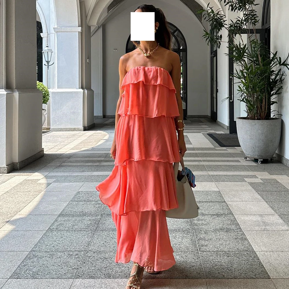 Saudi Arabia Evening Gowns Straight Strapless Chiffon Sleeveless Tea Length Pleats Solid Color Tiered Special Occasion Gowns
Saudi Arabia Evening Gowns Straight Strapless Chiffon Sleeveless Tea Length Pleats Solid Color Tiered Special Occasion Gowns