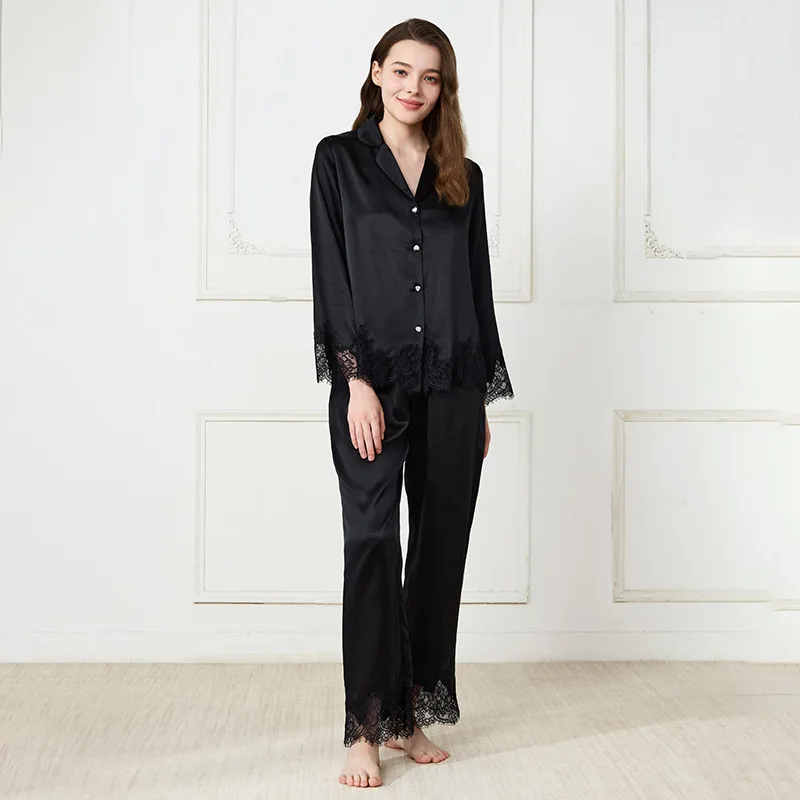 19 Momme 100% Mulberry Silk Pajama Set Women Lace Trim Long Sleeve Lapel Button Down Sleepwear 2 Piece Solid Luxury Loungewear
19 Momme 100% Mulberry Silk Pajama Set Women Lace Trim Long Sleeve Lapel Button Down Sleepwear 2 Piece Solid Luxury Loungewear