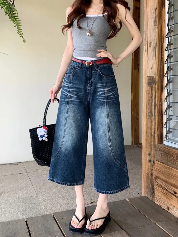 Retro American Blue Jeans Women's High Waist Slim Wide Leg Pants Casual Style Distressed Denim Shorts Summer Fashion
Retro American Blue Jeans Women's High Waist Slim Wide Leg Pants Casual Style Distressed Denim Shorts Summer Fashion