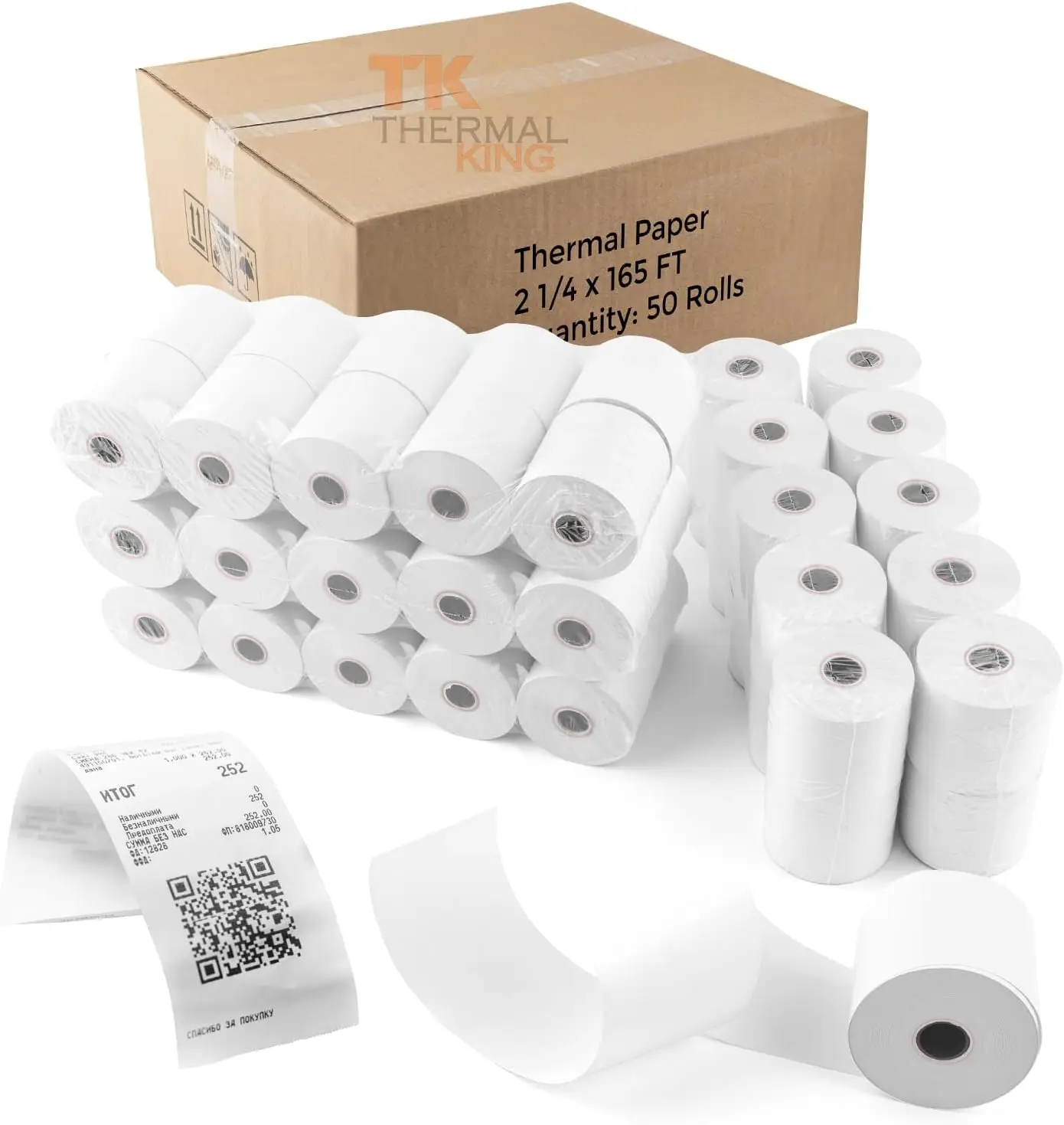 2.25" x 165' Thermal Paper Rolls, 50 Pack POS Receipt Paper for Cash Register, Fits Most Credit Card Terminals
2.25" x 165' Thermal Paper Rolls, 50 Pack POS Receipt Paper for Cash Register, Fits Most Credit Card Terminals