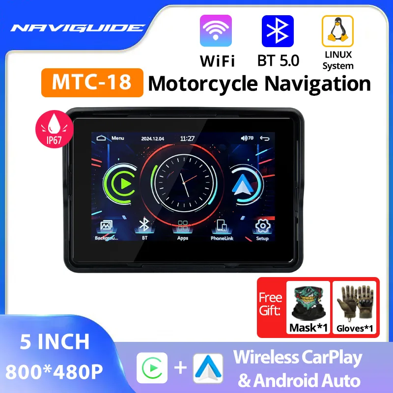 NAVIGUIDE 5 inch MTC-18 Carplay Display Screen Portable Motorcycle Android Auto BT WIFI IP67 MOTO Navigation Speed 800*480
NAVIGUIDE 5 inch MTC-18 Carplay Display Screen Portable Motorcycle Android Auto BT WIFI IP67 MOTO Navigation Speed 800*480
