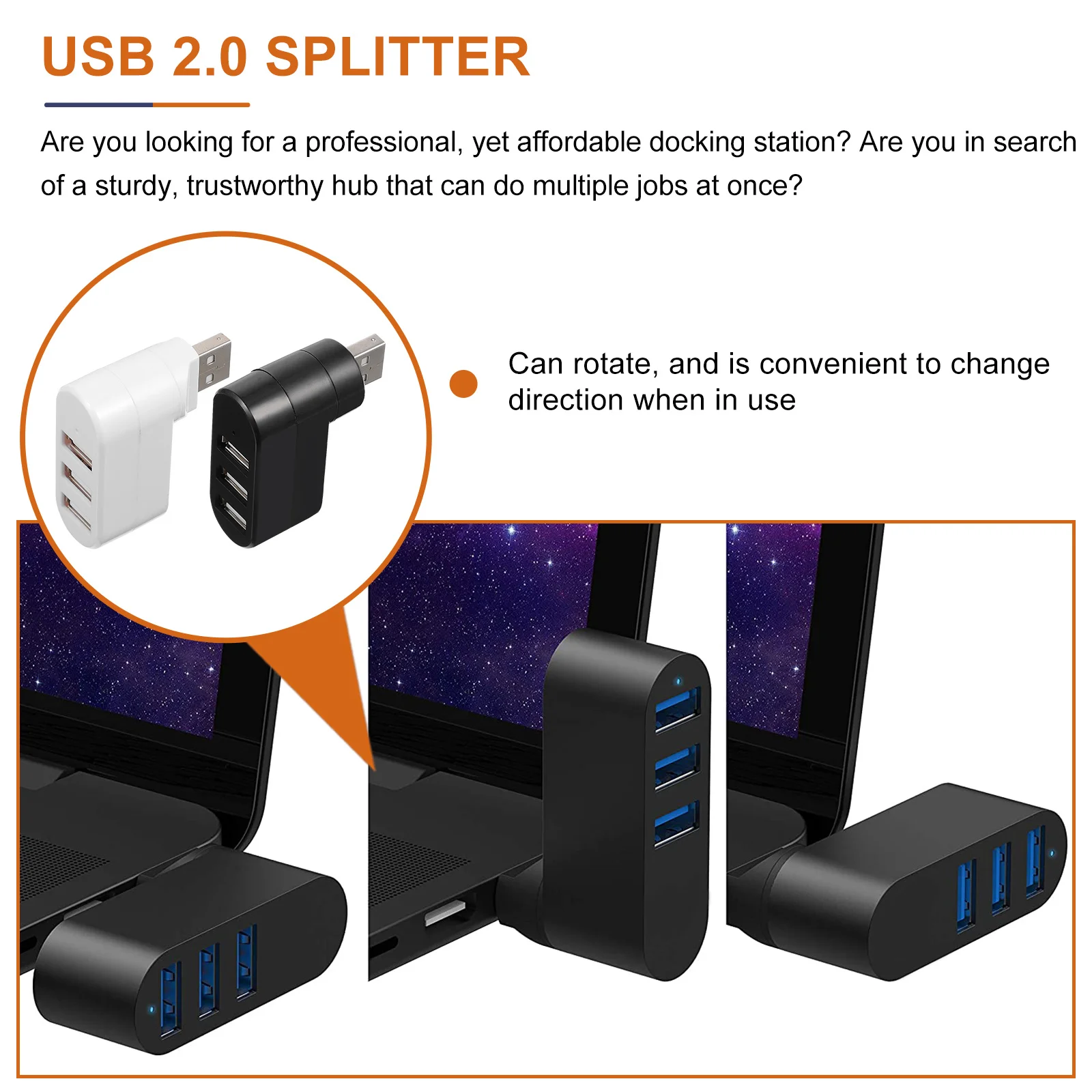 2Pcs USB 2.0 Hub 3 Ports Multi USB Splitter Adapter High Speed Extension Docking Station for Computer Data Transfer Charging