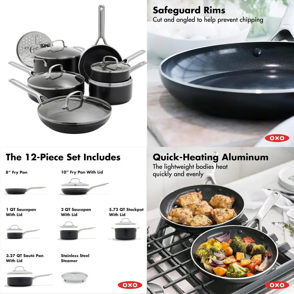12-Piece Ceramic Nonstick Cookware Set: Induction-Ready, Dishwasher & Oven Safe, Stainless Handles, Black
12-Piece Ceramic Nonstick Cookware Set: Induction-Ready, Dishwasher & Oven Safe, Stainless Handles, Black