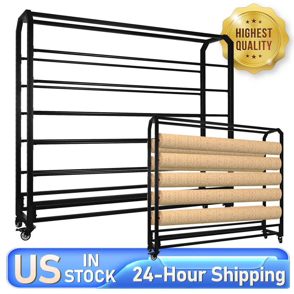 Double-side 10 Line Fabric Roll Storage Rack with Wheels Large Textile Fabric Display Rack Craft Roll Organizer for Vinyl Roll