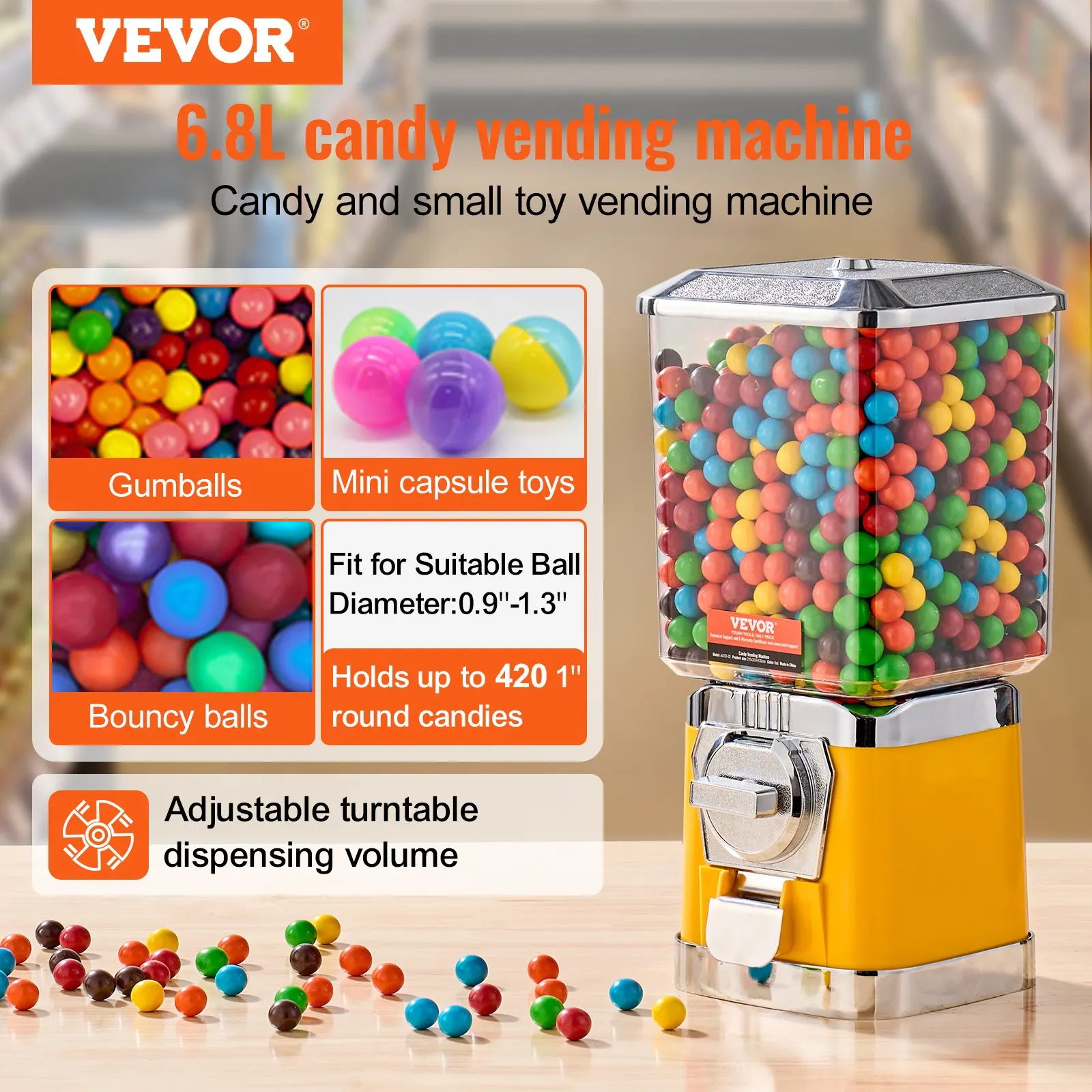 17' H Gumball Machine Vending Coin Bank Vintage Candy Dispenser PC Yellow
17' H Gumball Machine Vending Coin Bank Vintage Candy Dispenser PC Yellow