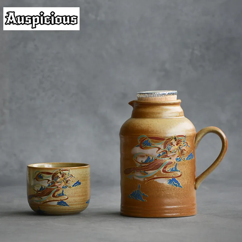 Маленький теплый горшок Dunhuang Apsaras, бытовой керамический горшок для холодной воды, винтажный чайник, 1 горшок, 2 чашки, коллекция чайных посуды, подарки
Маленький теплый горшок Dunhuang Apsaras, бытовой керамический горшок для холодной воды, винтажный чайник, 1 горшок, 2 чашки, коллекция чайных посуды, подарки