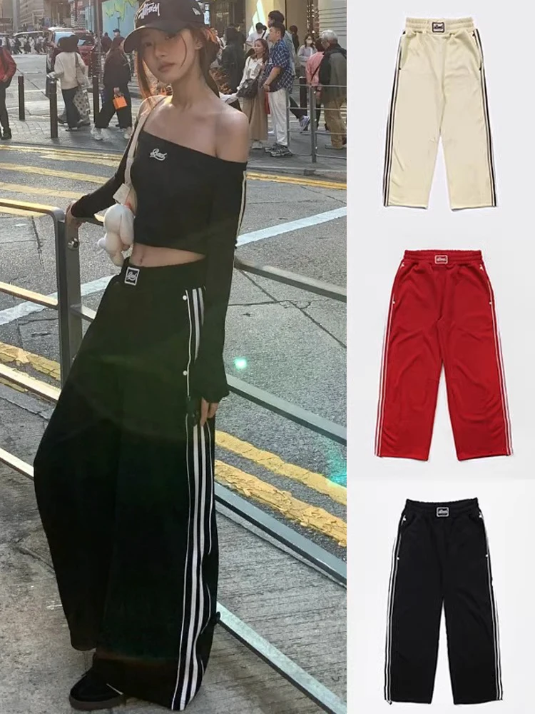 American Style Sporty High Waist Wide Leg Pants Straight Cut Casual Trousers for Women Retro Trendy Commute Style
American Style Sporty High Waist Wide Leg Pants Straight Cut Casual Trousers for Women Retro Trendy Commute Style