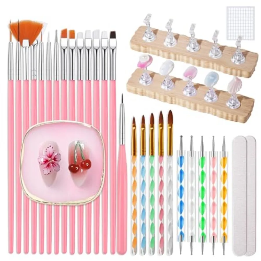 38Pcs Nail Art es t: Nail wit Nail Stand older, 5Pcs Nail Design es, 5Pcs Dotting Tools, 5Pcs ing es, Resin Palette, Nail File
38Pcs Nail Art es t: Nail wit Nail Stand older, 5Pcs Nail Design es, 5Pcs Dotting Tools, 5Pcs ing es, Resin Palette, Nail File