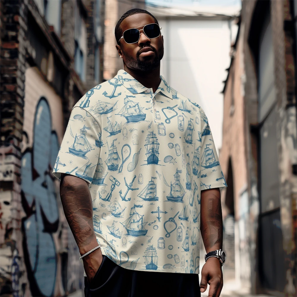 Large men's summer short sleeved lapel Sailboat floral simple short-sleeved shirt Daily casual button polo shirt
Large men's summer short sleeved lapel Sailboat floral simple short-sleeved shirt Daily casual button polo shirt