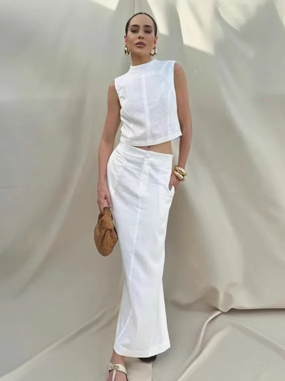 Fashionable Color Sleeveless Vest High Waist Skirt Two Piece Set round Neck Cotton Spring Summer Outfit
Fashionable Color Sleeveless Vest High Waist Skirt Two Piece Set round Neck Cotton Spring Summer Outfit