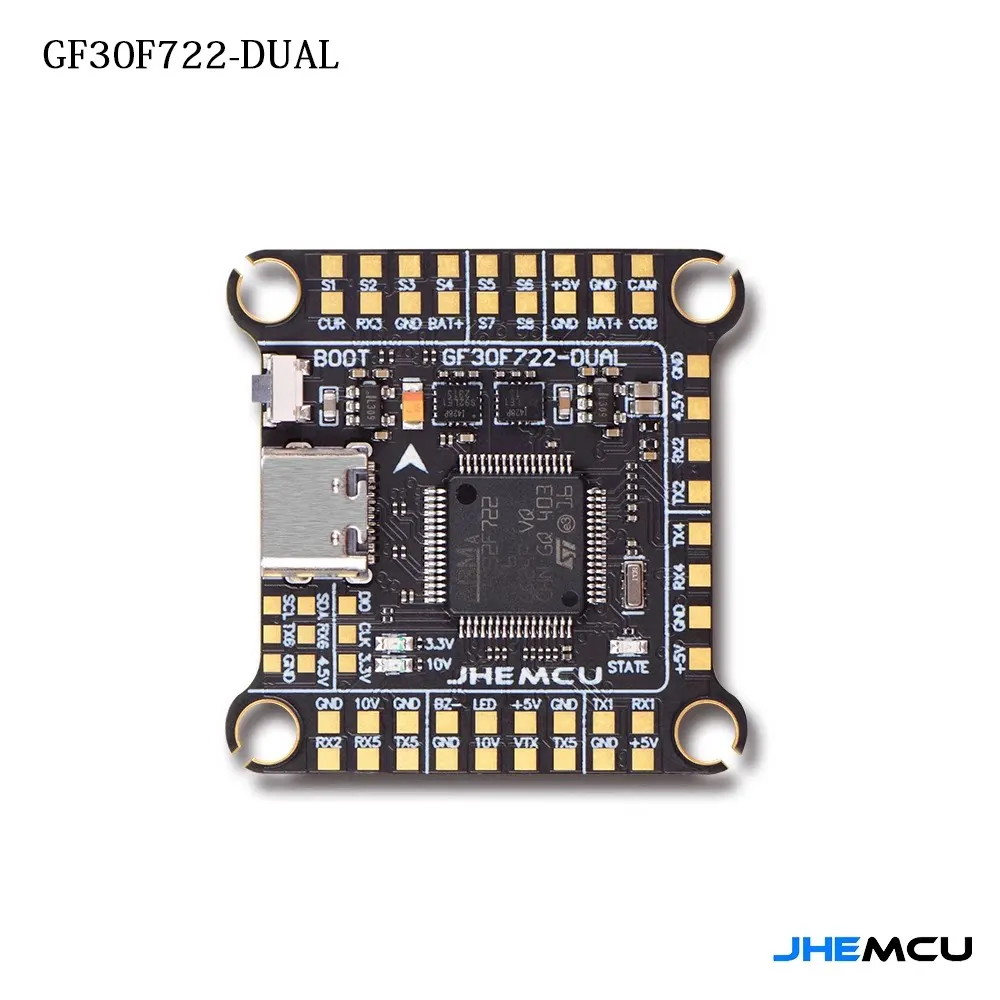 Полетный контроллер JHEMCU GF30F722 ICM F722 с барометром, OSD, двойным BEC 5V/10V, 3-8S, 30.5x30.5 мм для FPV дронов и HD-дронов для фристайла
Полетный контроллер JHEMCU GF30F722 ICM F722 с барометром, OSD, двойным BEC 5V/10V, 3-8S, 30.5x30.5 мм для FPV дронов и HD-дронов для фристайла