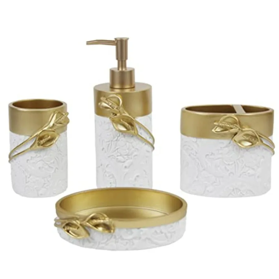 Golden Design Bathroom Accessories Set with Resin Materials in Farmhouse Style 4-Piece Toothbrush Holder Soap Dispenser Soap Di
Golden Design Bathroom Accessories Set with Resin Materials in Farmhouse Style 4-Piece Toothbrush Holder Soap Dispenser Soap Di