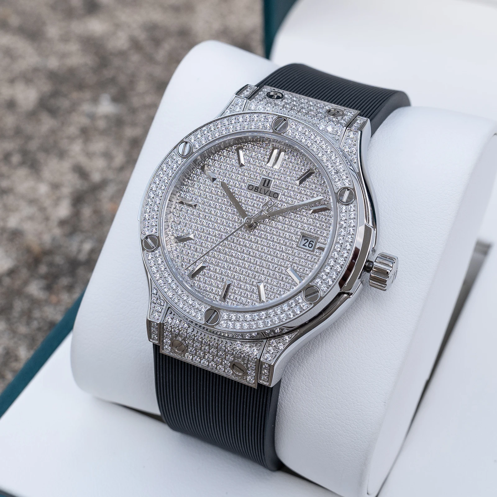 OBLVLO Men's Elegant Full Diamonds Water Resistant Silicone Strap Automatic Mechanical Simple Analog Classic Timepiece HM-AD
OBLVLO Men's Elegant Full Diamonds Water Resistant Silicone Strap Automatic Mechanical Simple Analog Classic Timepiece HM-AD