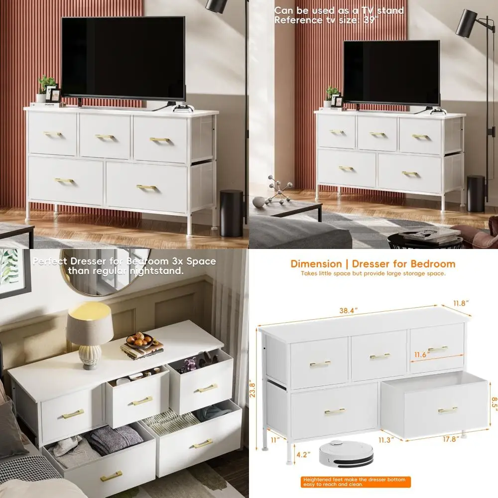 Белый комод для спальни с 5 ящиками, тканевой подкладкой, металлическими ручками и полиуретановой отделкой для детского шкафа.
Белый комод для спальни с 5 ящиками, тканевой подкладкой, металлическими ручками и полиуретановой отделкой для детского шкафа.