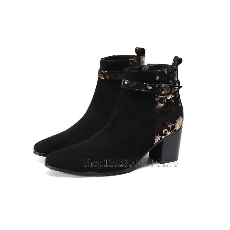 Floral Print Buckle Decor Black Pointed Toe Boots Fashion Side Zipper Men Boots Luxury Handmade Party Banquet Men Casual Shoes
Floral Print Buckle Decor Black Pointed Toe Boots Fashion Side Zipper Men Boots Luxury Handmade Party Banquet Men Casual Shoes