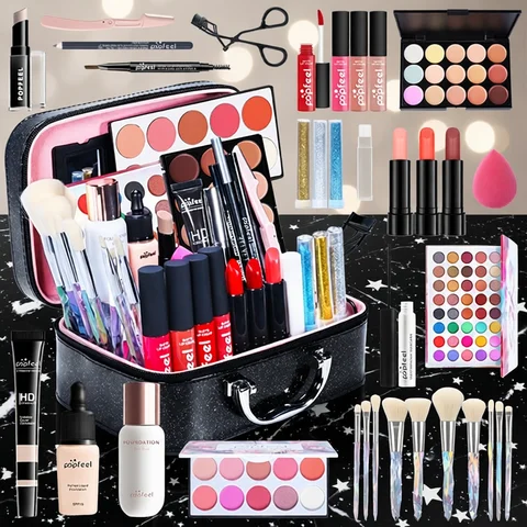 POPFEEL-Kit de maquillaje todo en uno para mujer, conjunto completo, todo en uno, incluye delineador de cejas, sombra de ojos