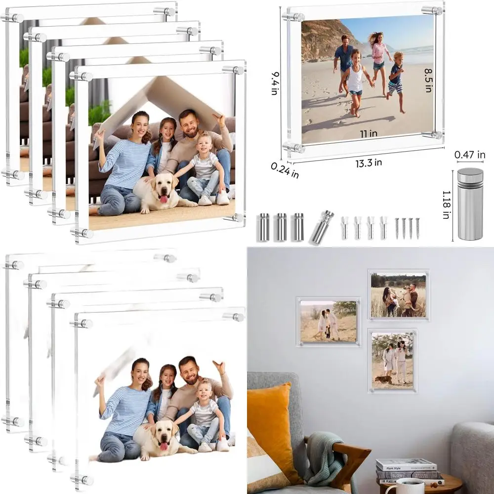 Set of 4 Modern Clear Acrylic Wall Frames, 8.5x11 Square Cubes for Hanging Photos, Floating Picture Frames for Home and Office D
Set of 4 Modern Clear Acrylic Wall Frames, 8.5x11 Square Cubes for Hanging Photos, Floating Picture Frames for Home and Office D