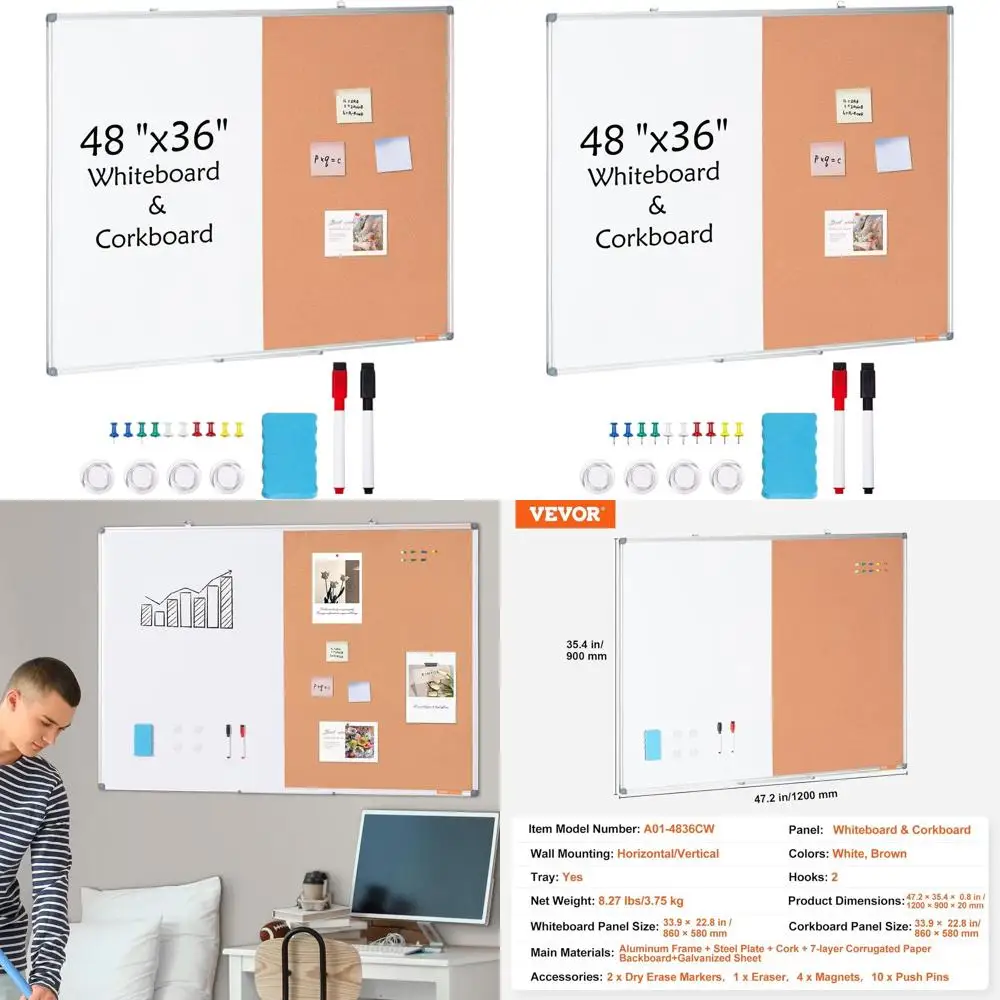 Aluminum Framed 48x36 Dual-Purpose Whiteboard and Corkboard for Wall-Mounted Use in Educational, Domestic, and Professional Sett
Aluminum Framed 48x36 Dual-Purpose Whiteboard and Corkboard for Wall-Mounted Use in Educational, Domestic, and Professional Sett