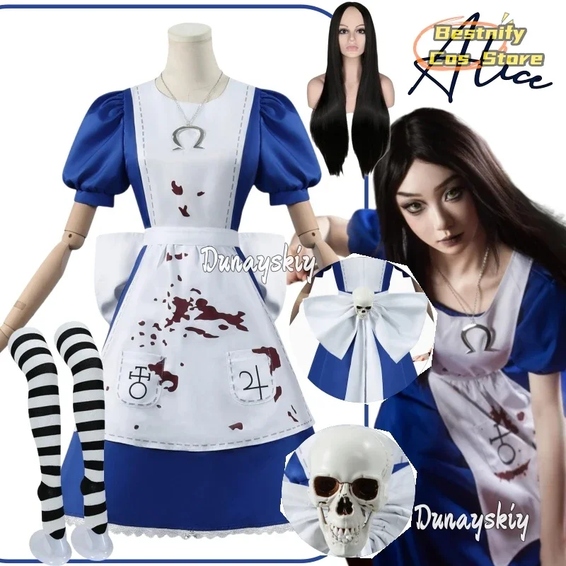 CosplayAlice Cosplay Costume Game Alice Madness Returns Women Halloween Necklace Blue White Lolita Dress Female
CosplayAlice Cosplay Costume Game Alice Madness Returns Women Halloween Necklace Blue White Lolita Dress Female