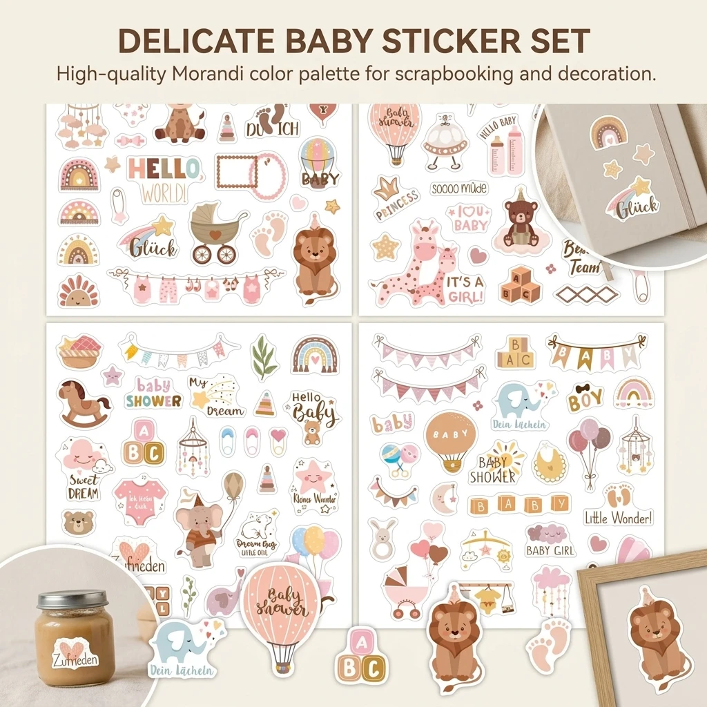 Baby Stickers Morandi Color Cartoon Design For German English Learning Scrapbooking
Baby Stickers Morandi Color Cartoon Design For German English Learning Scrapbooking